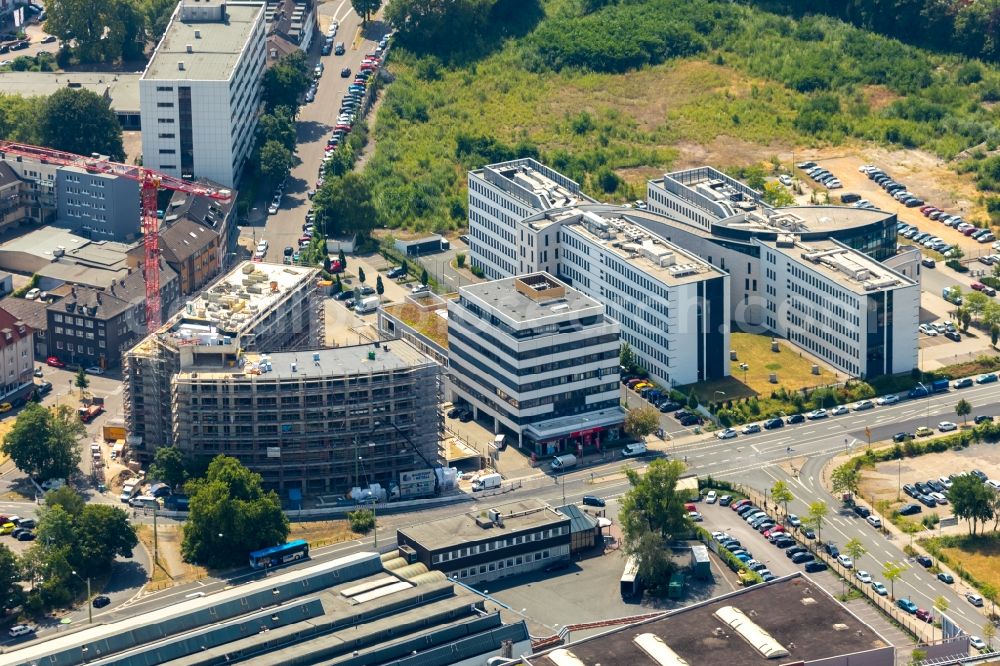 Essen from the bird's eye view: New construction site the hotel complex on Schwanenkampstrasse - Ottilienstrasse in Essen in the state North Rhine-Westphalia, Germany