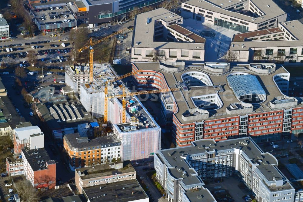 Hamburg from the bird's eye view: New construction site the hotel complex of German Hotel Invest III GmbH & Co. KG on Eiffestrasse - Wikingerweg in Hamburg, Germany