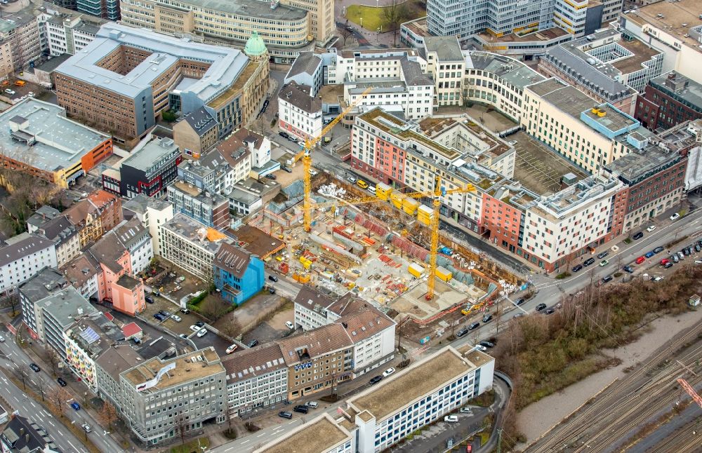 Essen from above - New construction site the hotel complex GHotel in Essen in the state North Rhine-Westphalia