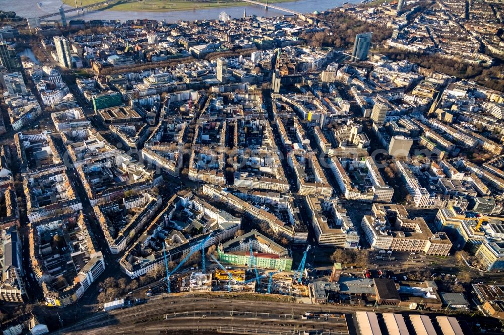 Aerial image Düsseldorf - New construction site the hotel complex on Harkortstrasse in Duesseldorf in the state North Rhine-Westphalia, Germany