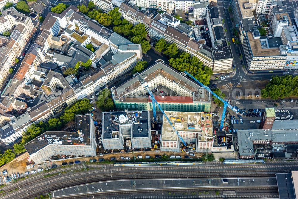 Düsseldorf from above - New construction site the hotel complex on Harkortstrasse in Duesseldorf in the state North Rhine-Westphalia, Germany