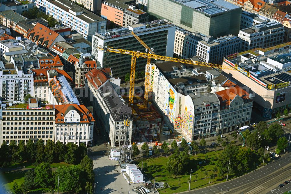 Leipzig from above - New construction site the hotel complex Harmelinquartier on street Nikolaistrasse in the district Zentrum in Leipzig in the state Saxony, Germany