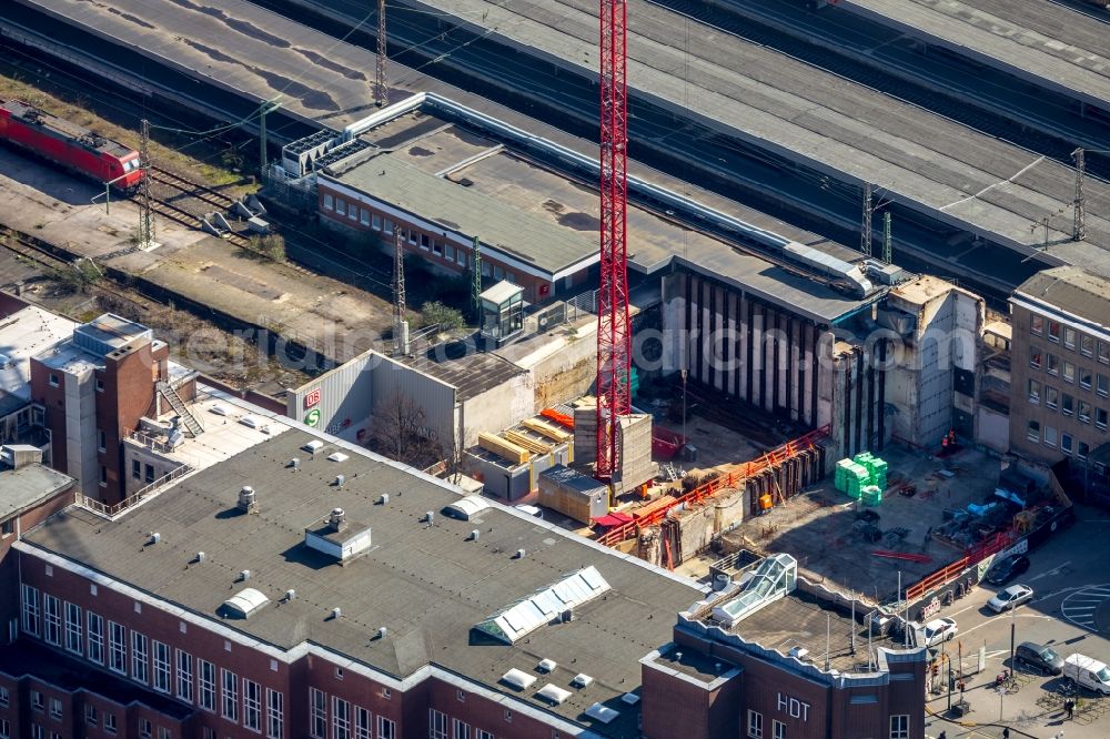 Aerial image Essen - New construction site the hotel complex on Central Station in Essen in the state North Rhine-Westphalia, Germany