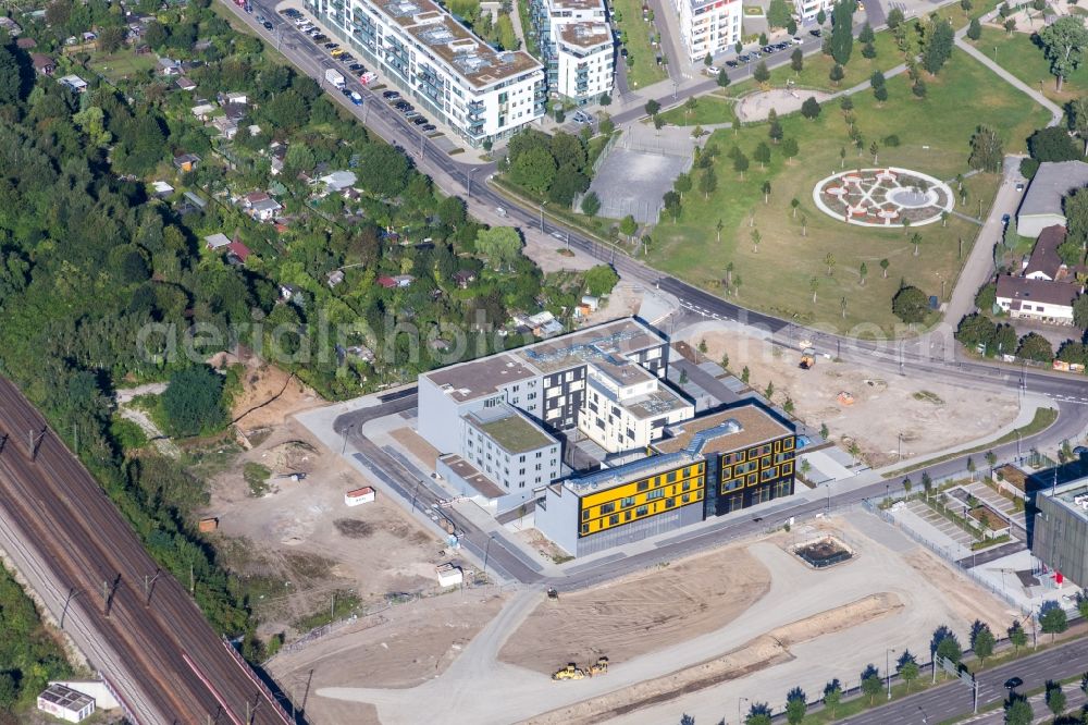 Aerial image Karlsruhe - New construction site the hotel complex Holiday Inn Express Karlsruhe - City Park in the district Suedstadt in Karlsruhe in the state Baden-Wuerttemberg, Germany