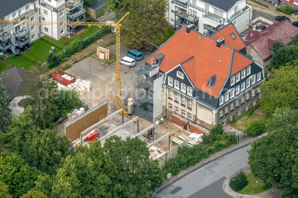 Aerial photograph Schwelm - New construction site the hotel complex Hotel Alte Schule Westfalendonm on Westfalendonm in Schwelm in the state North Rhine-Westphalia, Germany