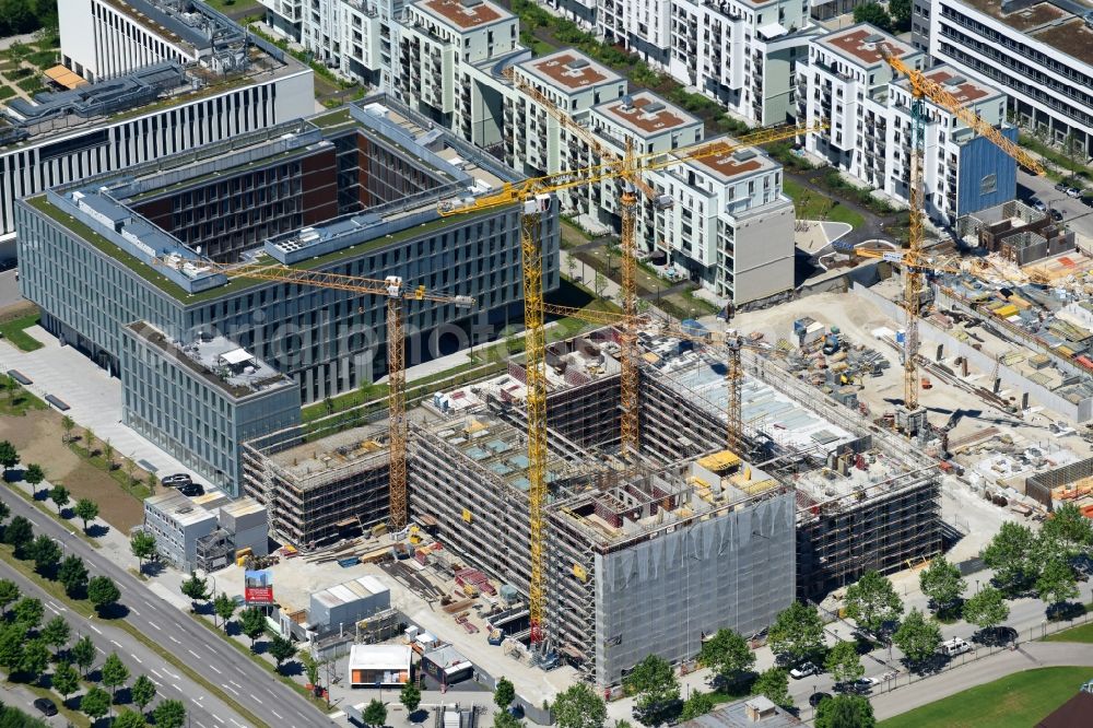 Aerial photograph München - New construction site the hotel complex H2 Hotel Muenchen Olympiapark on Moosacher Strasse in the district Milbertshofen-Am Hart in Munich in the state Bavaria, Germany