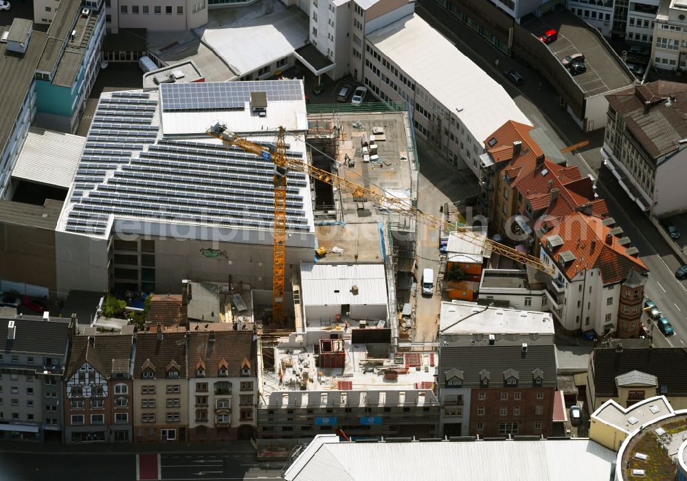 Aschaffenburg from above - New construction site the hotel complex Ibis Styles Hotels on Elisenstrasse in the district Innenstadt in Aschaffenburg in the state Bavaria, Germany