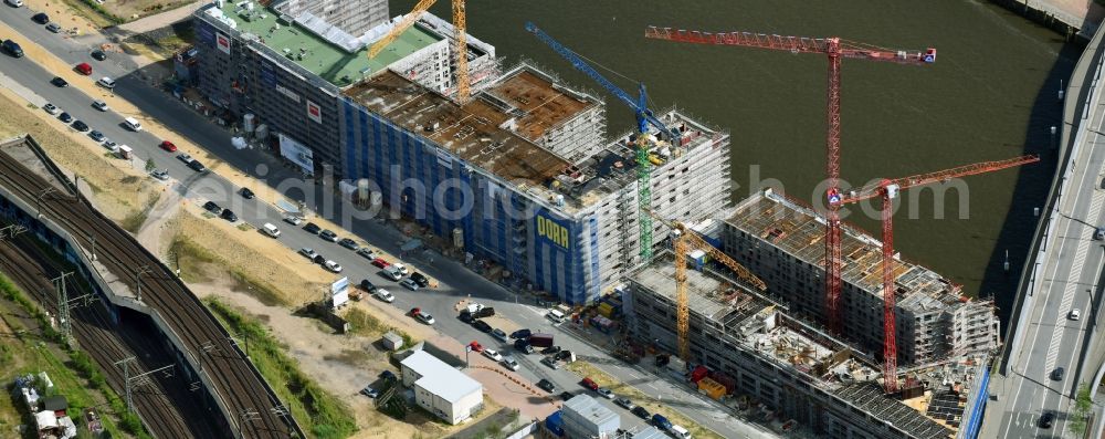 Aerial image Hamburg - New construction site the hotel complex JUFA Hotel Hamburg in the Hafencity on Versmannstrasse in Hamburg, Germany