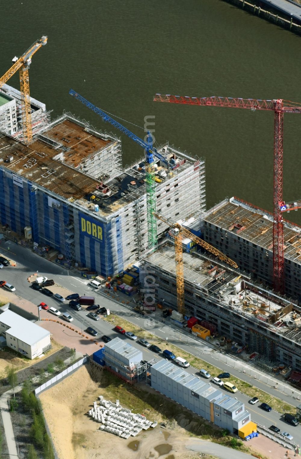 Hamburg from above - New construction site the hotel complex JUFA Hotel Hamburg in the Hafencity on Versmannstrasse in Hamburg, Germany