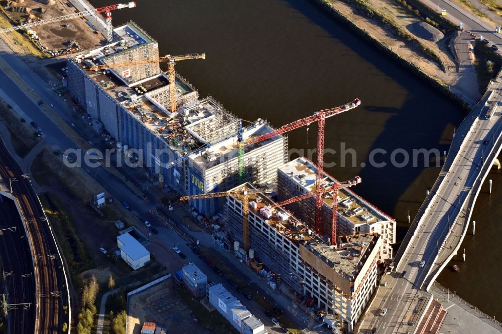 Aerial photograph Hamburg - New construction site the hotel complex JUFA Hotel Hamburg in the Hafencity on Versmannstrasse in Hamburg, Germany