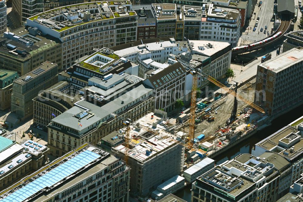 Hamburg from the bird's eye view: New construction site of the hotel complex between the Alsterfleet canal and the Alter Wall street in the Altstadt district of Hamburg, Germany