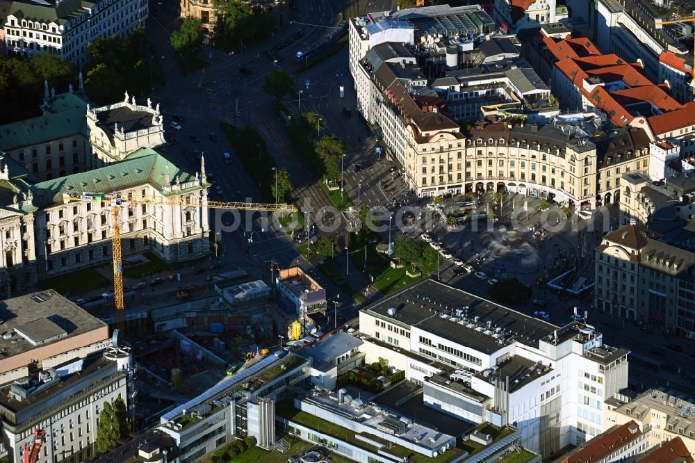 München from above - New construction site the hotel complex Koenigshof on Bayerstrasse - Karlsplatz - Prielmayerstrasse in the district Ludwigsvorstadt-Isarvorstadt in Munich in the state Bavaria, Germany