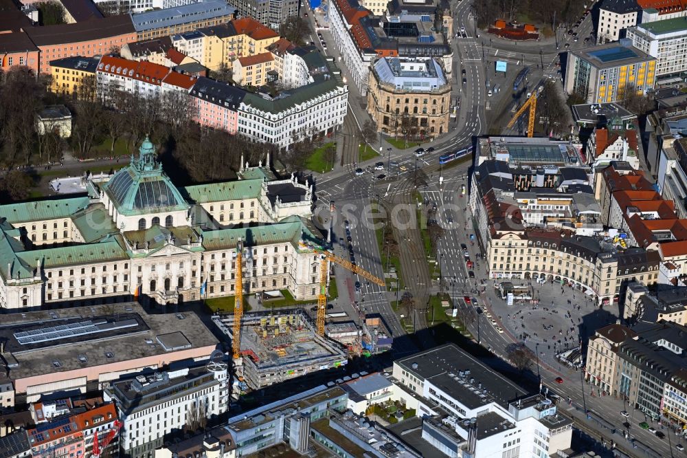 Aerial photograph München - New construction site the hotel complex Koenigshof on Bayerstrasse - Karlsplatz - Prielmayerstrasse in the district Ludwigsvorstadt-Isarvorstadt in Munich in the state Bavaria, Germany