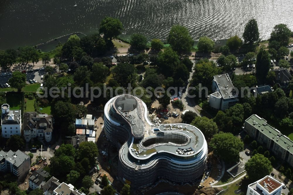 Aerial image Hamburg - New construction site the hotel complex Luxushotel The Fontenay an der Aussenalster im Stadtteil Rotherbaum in Hamburg