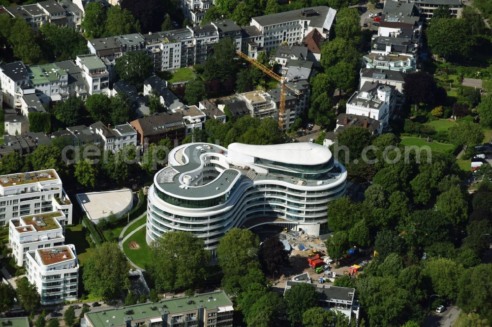 Aerial photograph Hamburg - New construction site the hotel complex Luxushotel The Fontenay an der Aussenalster im Stadtteil Rotherbaum in Hamburg