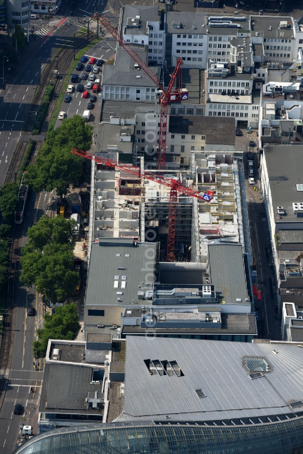 Köln from above - New construction site the hotel complex Motel One An of Caecilienstrasse in the district Innenstadt in Cologne in the state North Rhine-Westphalia, Germany