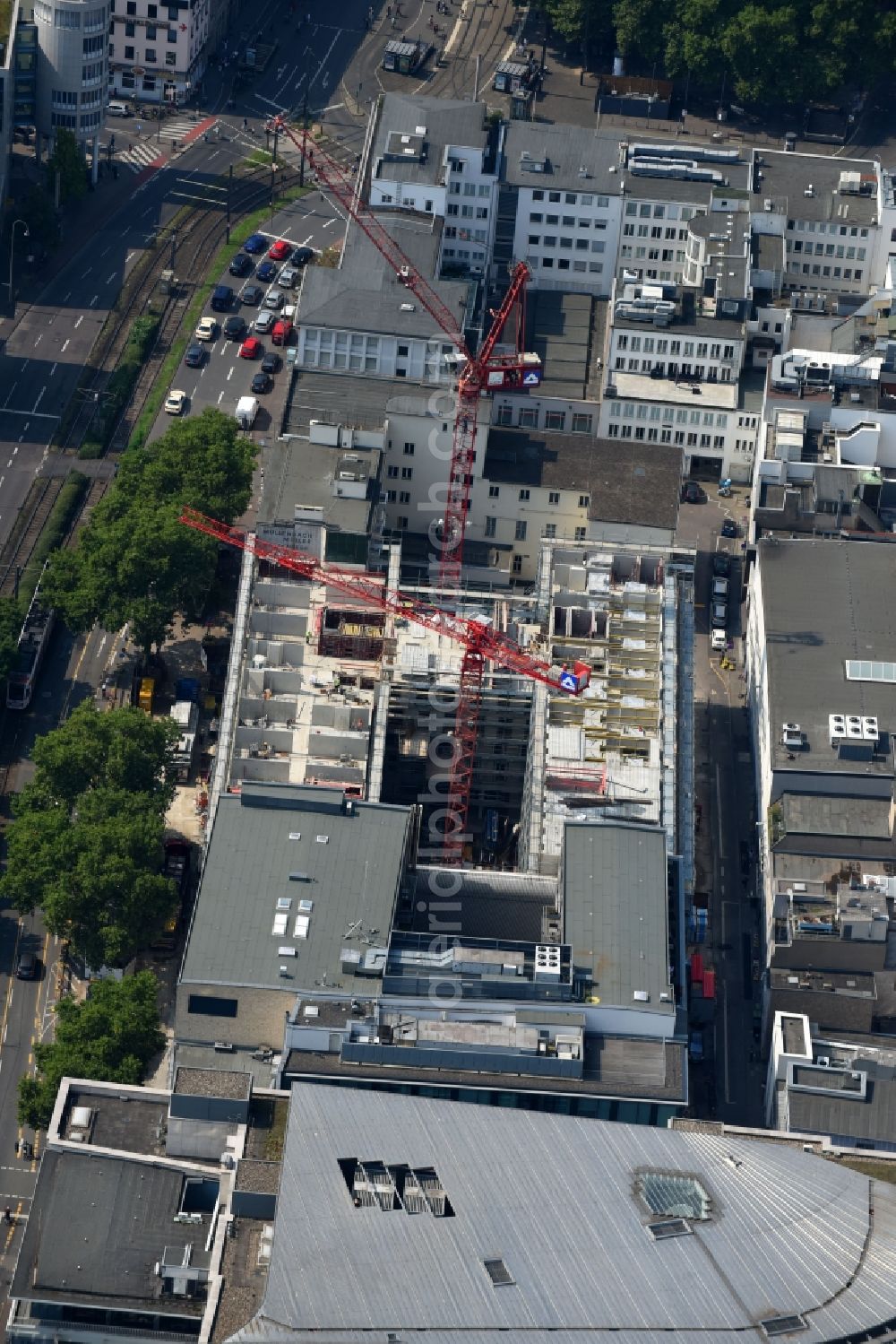 Köln from the bird's eye view: New construction site the hotel complex Motel One An of Caecilienstrasse in the district Innenstadt in Cologne in the state North Rhine-Westphalia, Germany