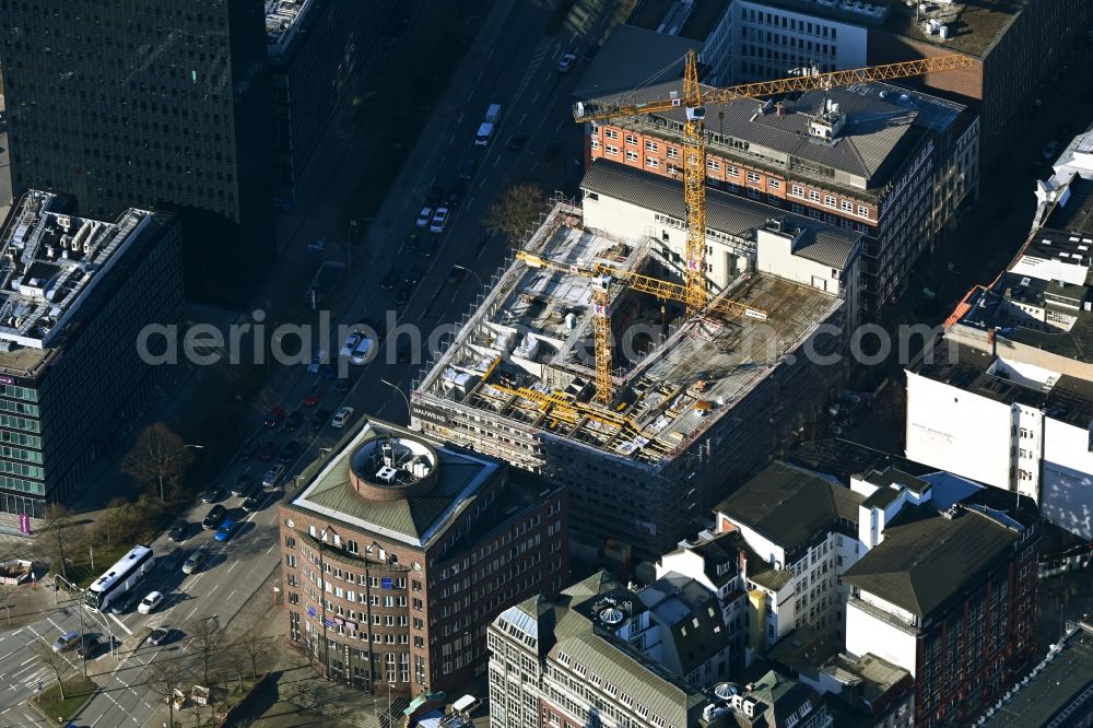 Hamburg from above - New construction site the hotel complex Motel One Kontorhaus on Hopfensack - Willy-Brandt-Strasse in the district Altstadt in Hamburg, Germany