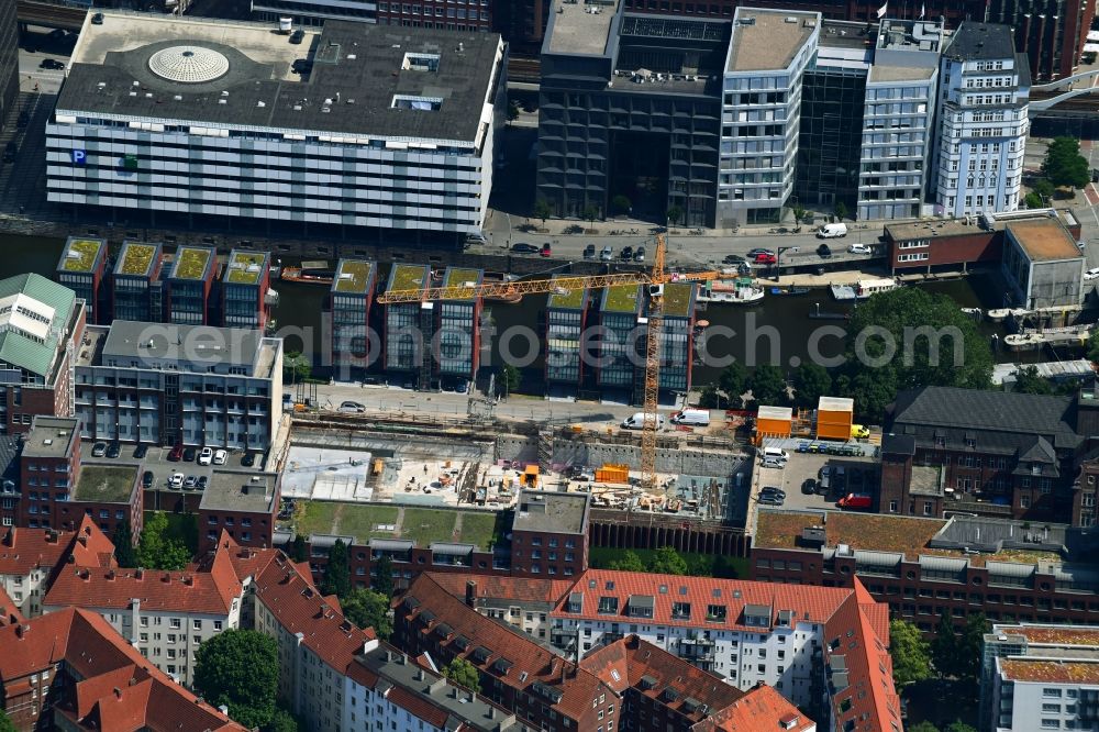 Hamburg from above - New construction site the hotel complex Motel One on Admiralitaetstrasse in the district Neustadt in Hamburg, Germany