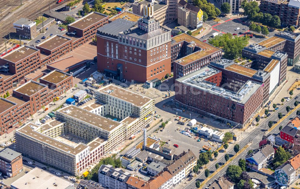 Aerial image Dortmund - New construction site the hotel complex Moxy Hotel Dortmund on Emil-Schumacher-Strasse - Annelise-Kretschmer-Strasse in the district Westpark in Dortmund at Ruhrgebiet in the state North Rhine-Westphalia, Germany