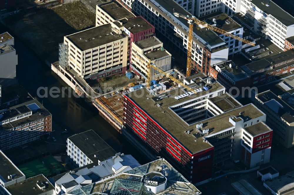 Hamburg from the bird's eye view: New construction site the hotel complex NYX Hotel on Frankenstrasse in the district Hammerbrook in Hamburg, Germany