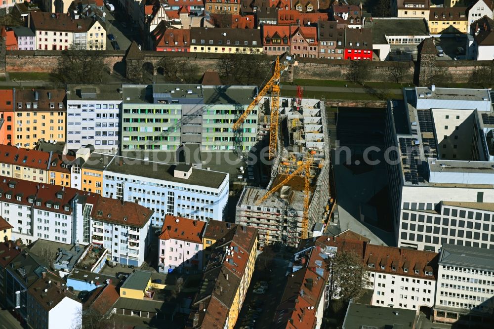 Nürnberg from above - New construction site the hotel complex Am Frauentor in the district Tafelhof in Nuremberg in the state Bavaria, Germany