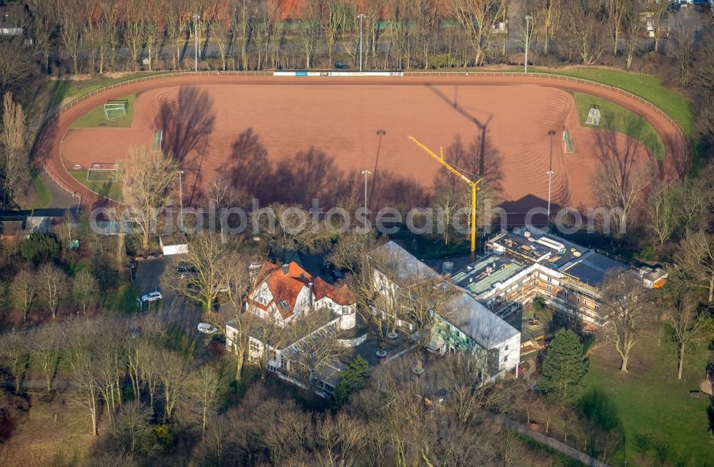 Aerial photograph Herne - New construction site the hotel complex Parkhotel Herne on Schaeferstrasse in Herne in the state North Rhine-Westphalia, Germany