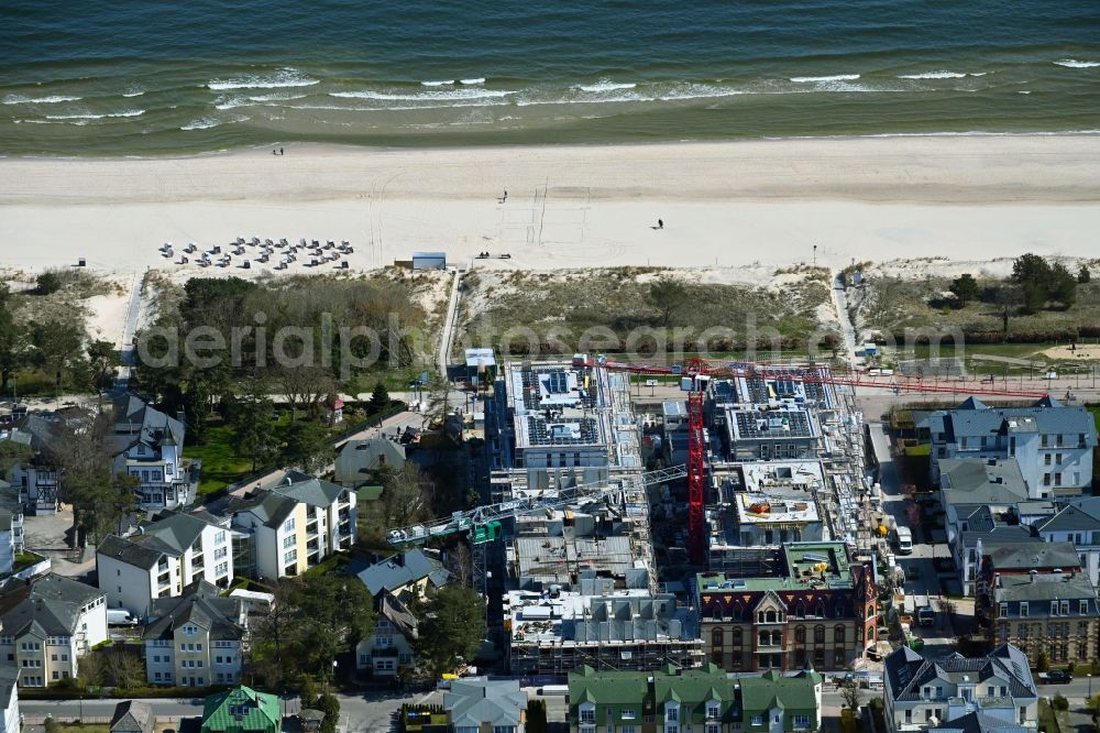 Aerial image Seebad Ahlbeck - New construction site the hotel complex between Goethestrasse - Rathenaustrasse - Duenenstrasse in Seebad Ahlbeck in the state Mecklenburg - Western Pomerania, Germany