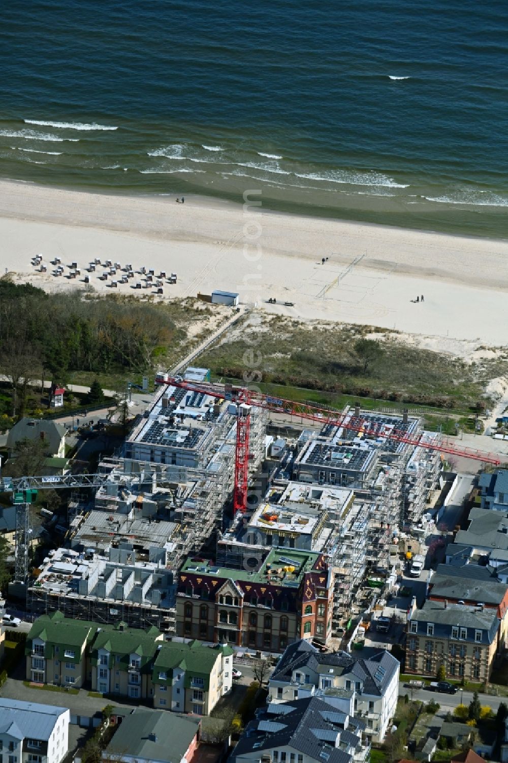 Aerial photograph Seebad Ahlbeck - New construction site the hotel complex between Goethestrasse - Rathenaustrasse - Duenenstrasse in Seebad Ahlbeck in the state Mecklenburg - Western Pomerania, Germany