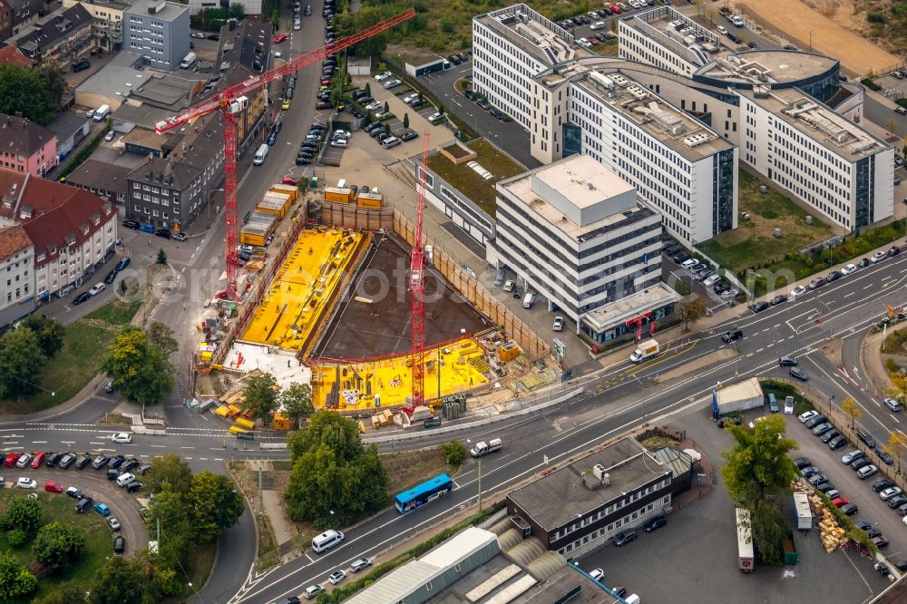 Aerial photograph Essen - New construction site the hotel complex on Schwanenkampstrasse - Ottilienstrasse in Essen in the state North Rhine-Westphalia, Germany