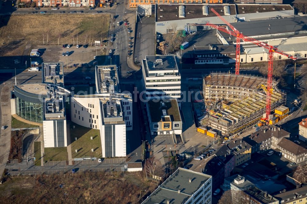 Essen from above - New construction site the hotel complex on Schwanenkampstrasse - Ottilienstrasse in Essen in the state North Rhine-Westphalia, Germany