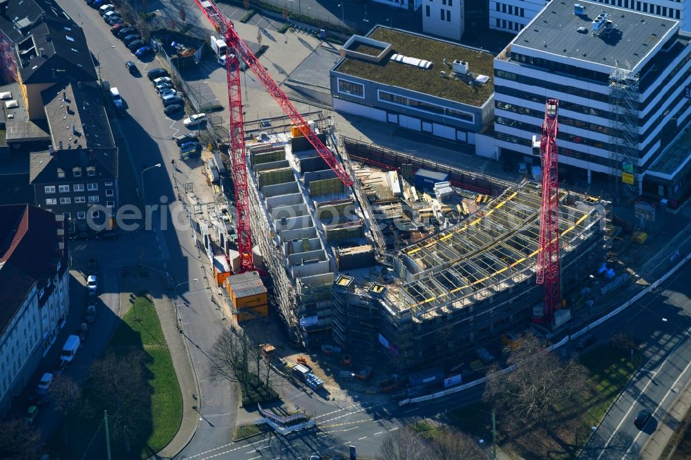 Essen from above - New construction site the hotel complex on Schwanenkampstrasse - Ottilienstrasse in Essen in the state North Rhine-Westphalia, Germany