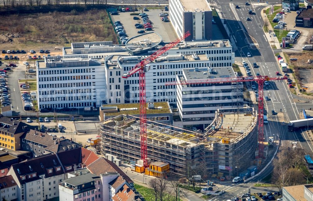 Essen from above - New construction site the hotel complex on Schwanenkampstrasse - Ottilienstrasse in Essen in the state North Rhine-Westphalia, Germany