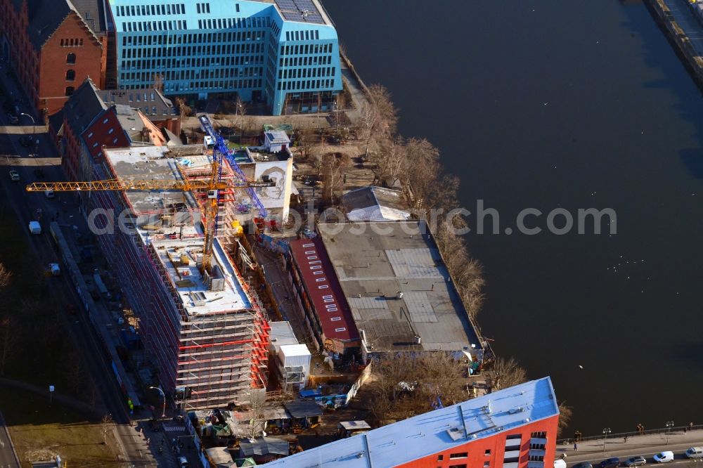 Berlin from above - New construction site the hotel complex Stralauer Platz - An of Schillingbruecke in the district Friedrichshain in Berlin, Germany