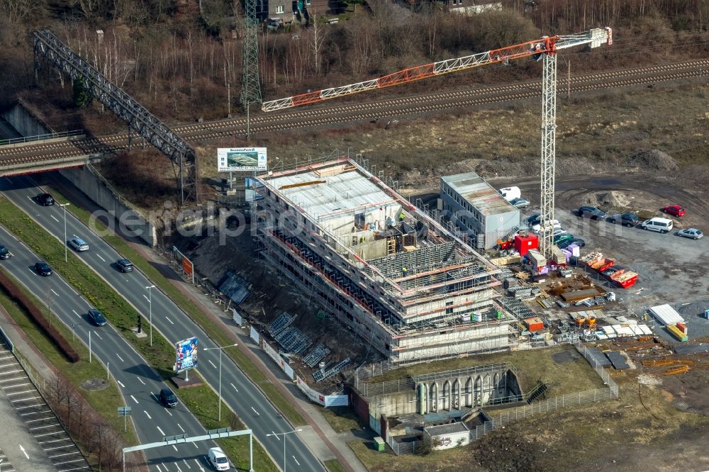 Aerial image Oberhausen - New construction site the hotel complex Super 8 through the REAL Estate Development GmbH on Bronmenring in Oberhausen in the state North Rhine-Westphalia, Germany