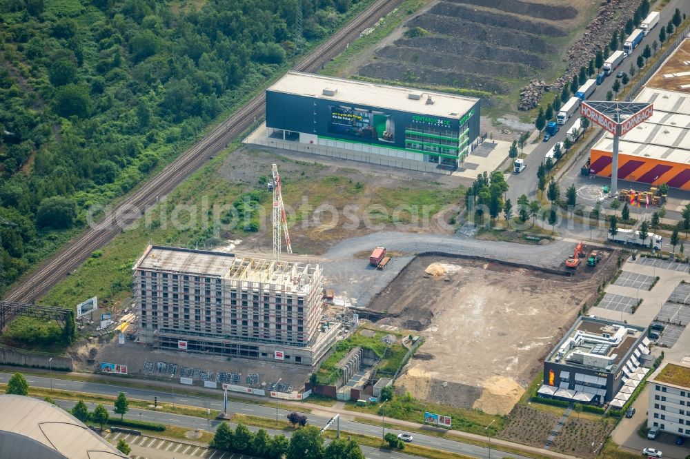 Aerial image Oberhausen - New construction site the hotel complex Super 8 through the REAL Estate Development GmbH on Bronmenring in Oberhausen in the state North Rhine-Westphalia, Germany