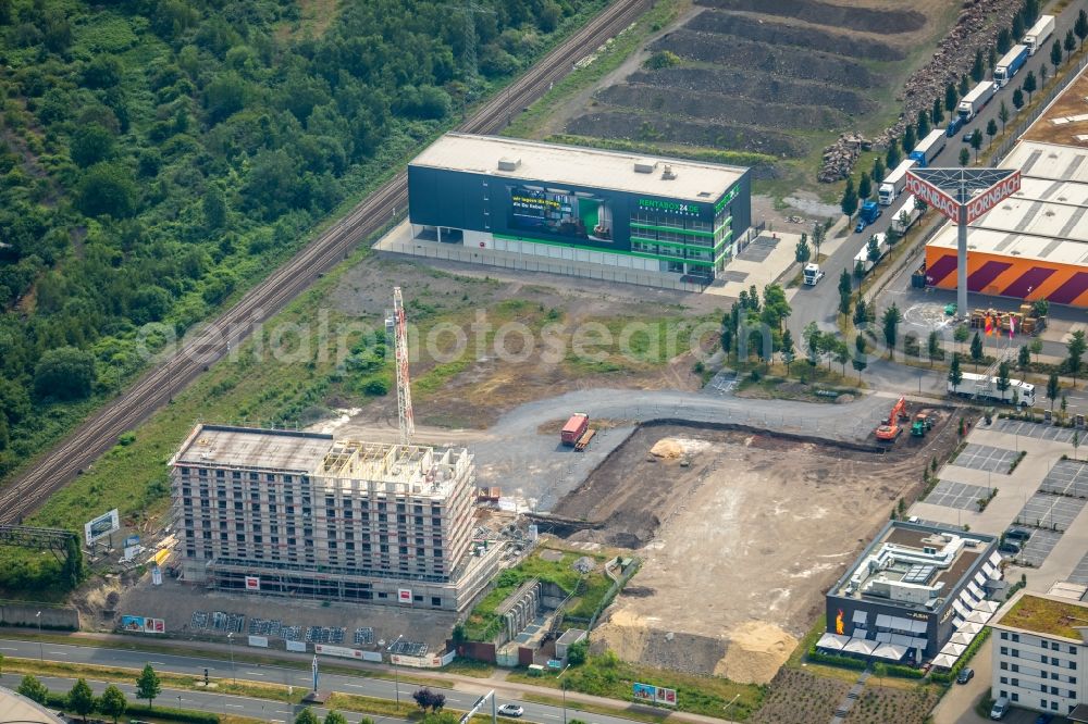 Oberhausen from the bird's eye view: New construction site the hotel complex Super 8 through the REAL Estate Development GmbH on Bronmenring in Oberhausen in the state North Rhine-Westphalia, Germany