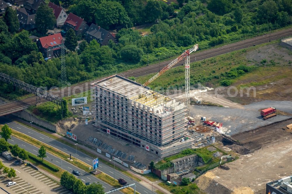 Aerial image Oberhausen - New construction site the hotel complex Super 8 through the REAL Estate Development GmbH on Bronmenring in Oberhausen in the state North Rhine-Westphalia, Germany