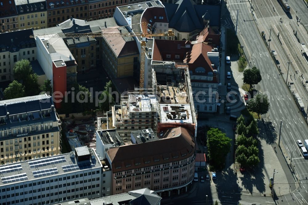 Aerial photograph Leipzig - New construction site the hotel complex of Travel24.com AG formerly Ring-Messehaus on Troendlinring in Leipzig in the state Saxony