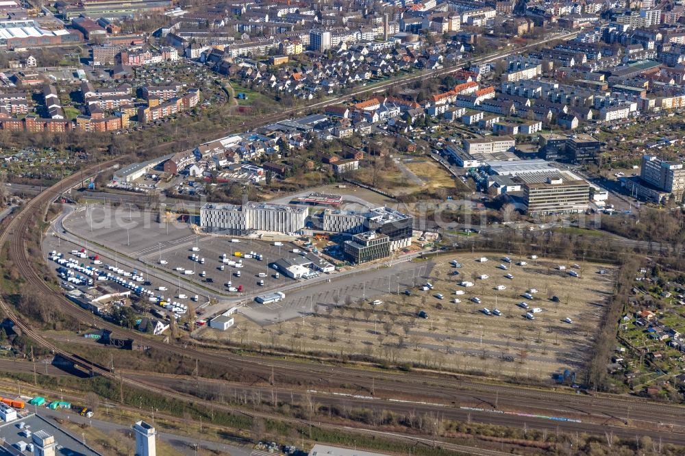 Düsseldorf from above - New construction site the hotel complex on Vogelsanger Weg in the district Moersenbroich in Duesseldorf in the state North Rhine-Westphalia, Germany