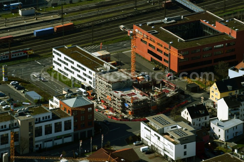 Aerial image Aschaffenburg - New construction site the hotel complex to expand the B&B Hotel Aschaffenburg on Heinrich-Boell-Strasse in the district Damm in Aschaffenburg in the state Bavaria, Germany