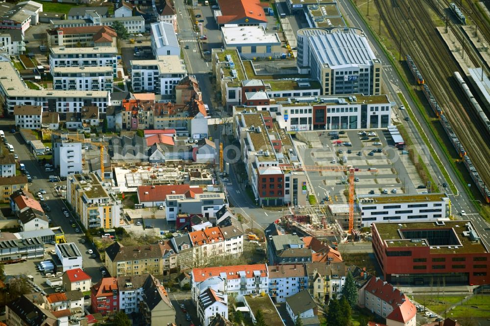 Aschaffenburg from above - New construction site the hotel complex to expand the B&B Hotel Aschaffenburg on Heinrich-Boell-Strasse in the district Damm in Aschaffenburg in the state Bavaria, Germany