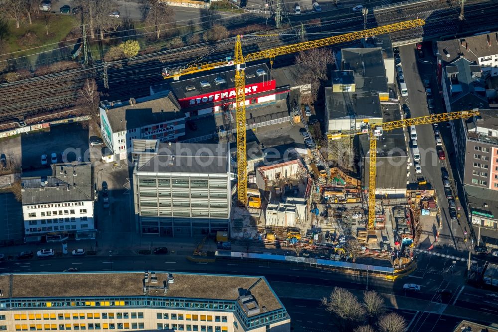 Dortmund from above - New construction site the hotel complex of Hotelkette Hotel Leonardo Burgwall Dortmund on Leuthardstrasse corner Burgwall in Dortmund in the state North Rhine-Westphalia, Germany