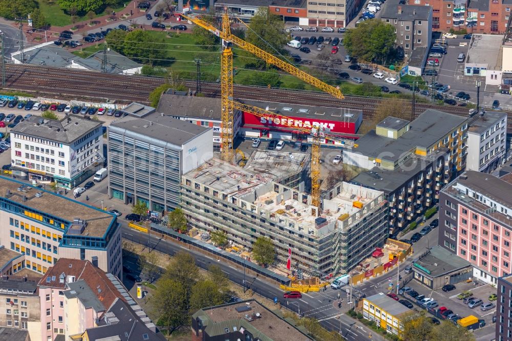 Aerial photograph Dortmund - New construction site the hotel complex of Hotelkette Hotel Leonardo Burgwall Dortmund on Leuthardstrasse corner Burgwall in Dortmund in the state North Rhine-Westphalia, Germany