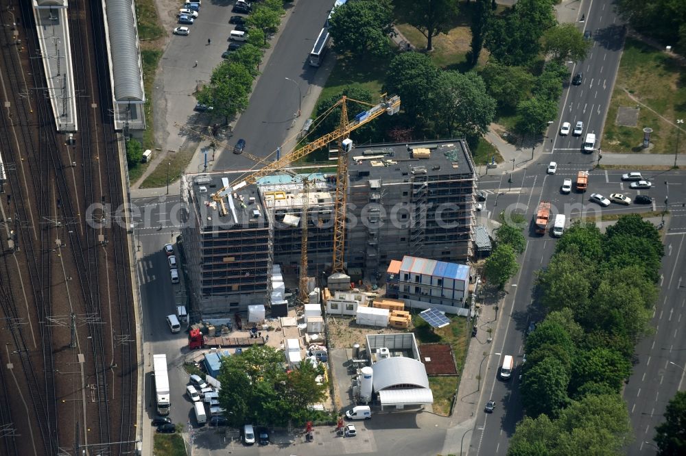 Berlin from above - Construction for the new building of the Moxy- hotel in Friedrichshain district in Berlin