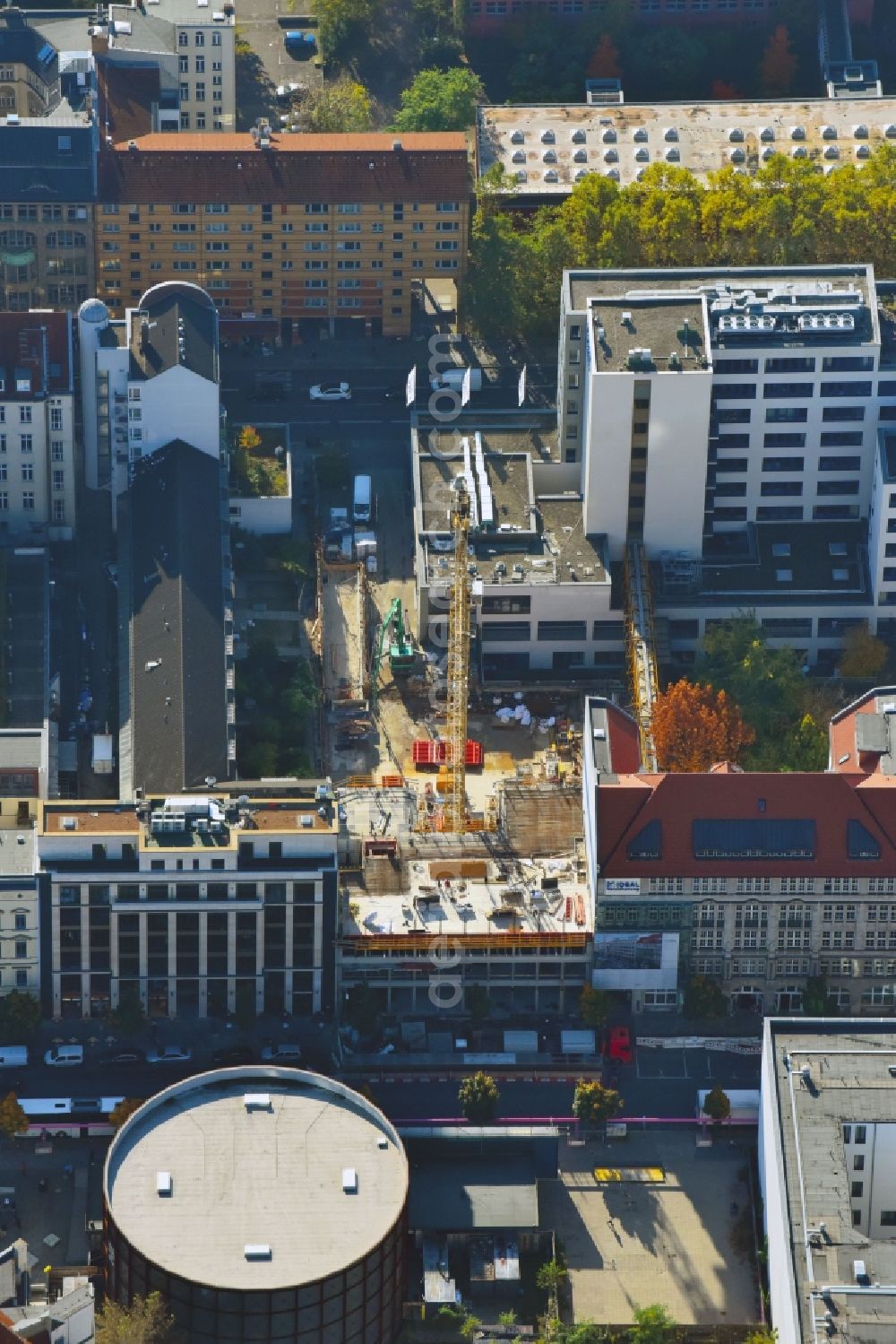 Aerial image Berlin - Construction site for the new building of IDEAL Versicherung AG Aktiengesellschaft on Zimmerstrasse in the district Mitte in Berlin, Germany