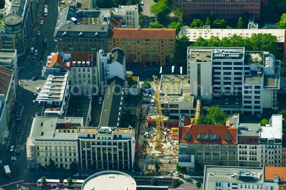 Berlin from above - Construction site for the new building of IDEAL Versicherung AG Aktiengesellschaft on Zimmerstrasse in the district Mitte in Berlin, Germany