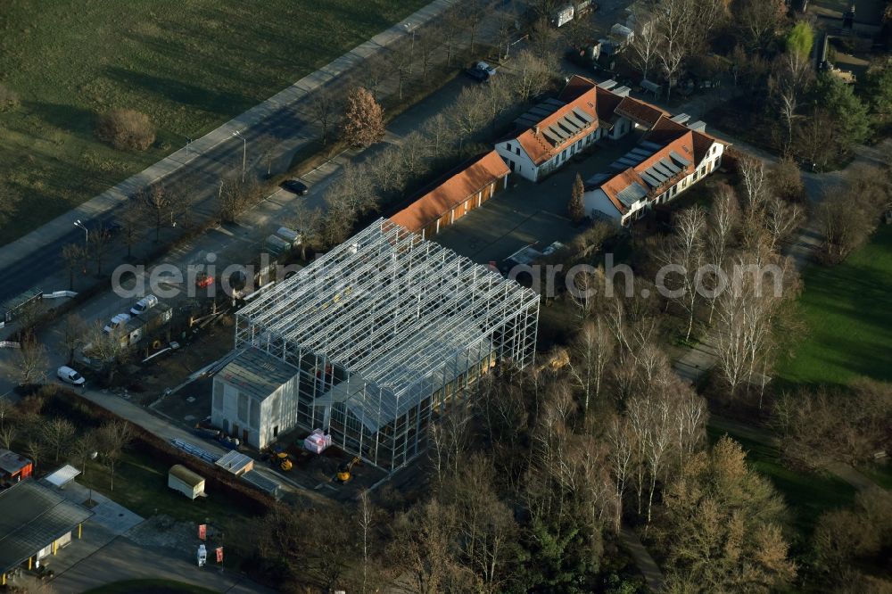 Berlin from above - Construction site for the new building an information pavilion IGA 2017 at the Marzahn district in Eisenacherstrasse in Berlin in Germany