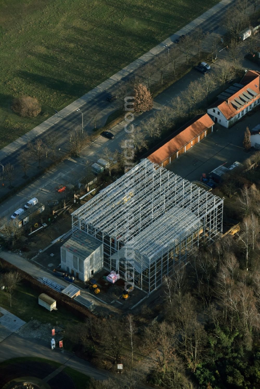 Aerial photograph Berlin - Construction site for the new building an information pavilion IGA 2017 at the Marzahn district in Eisenacherstrasse in Berlin in Germany