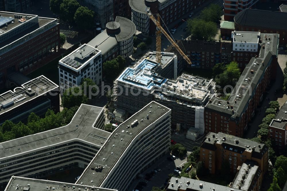 Hamburg from above - Construction site of a new downtown residential estate City Living on Alter Steinweg in the Neustadt part of Hamburg